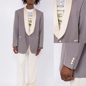 GUCCI Satin Lapel Tuxedo Jacket Grey Wool Cream Shawl Collar Blazer 54 XXL NEW